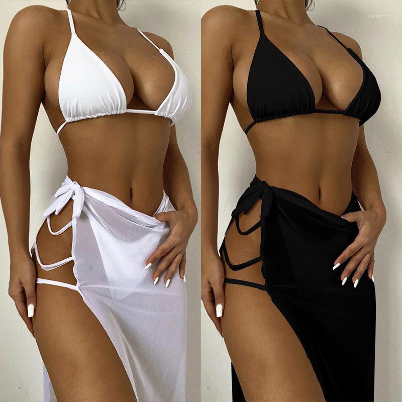 

Women's Swimwear 2023 Sexy Bikini Push Up Swim Suit Women Swimsuits Female Set Pure Color Brazilian 3-piece Bathing, Black