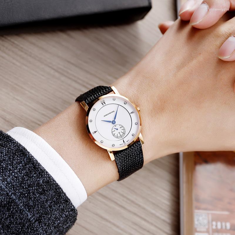 

Wristwatches John Boss Ultra Thin Fashion Watch Men Blue Needle Ronda Move Waterproof Sapphire Lizard Lines Leather Strap Couple, Golden men 37mm