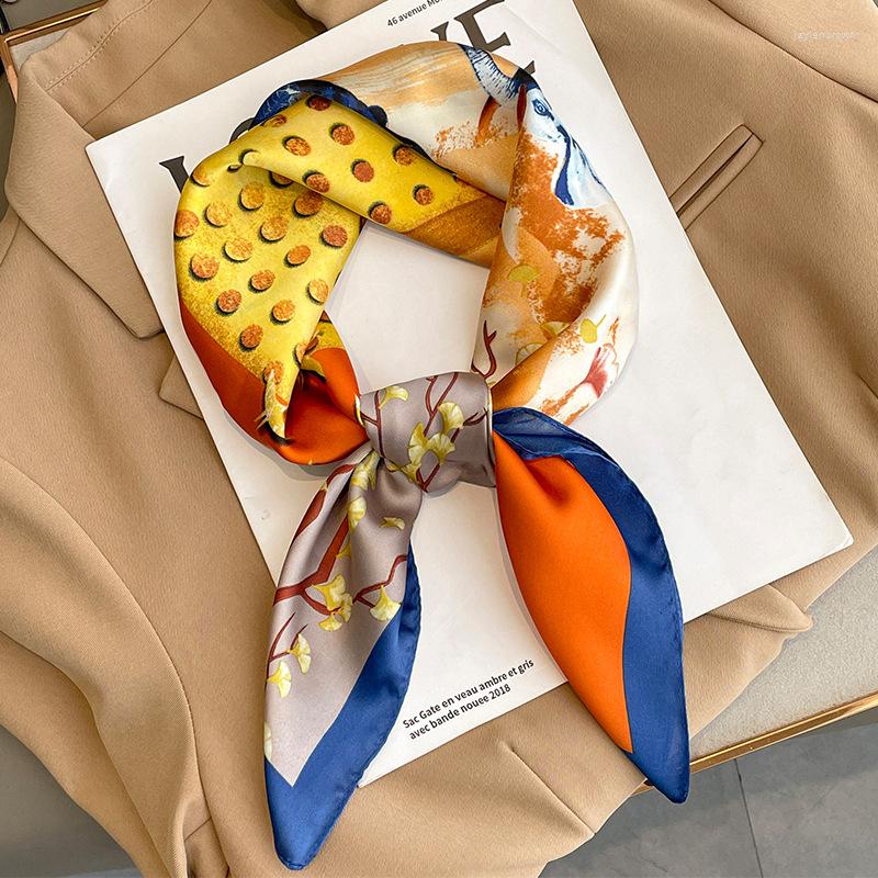 

Scarves Design Square Silk Hijab Classics Model 70X70CM Headscarf Luxury For Women Fashion Summer Sunscreen Kerchief