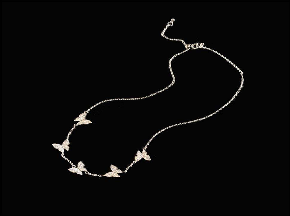 

2021 Fashion Exquisite Diamonds Four Leaf Clover Butterfly Pendant Crystals Clavicle Chain Necklace 18K Gold for WomenGirls Weddi5426736