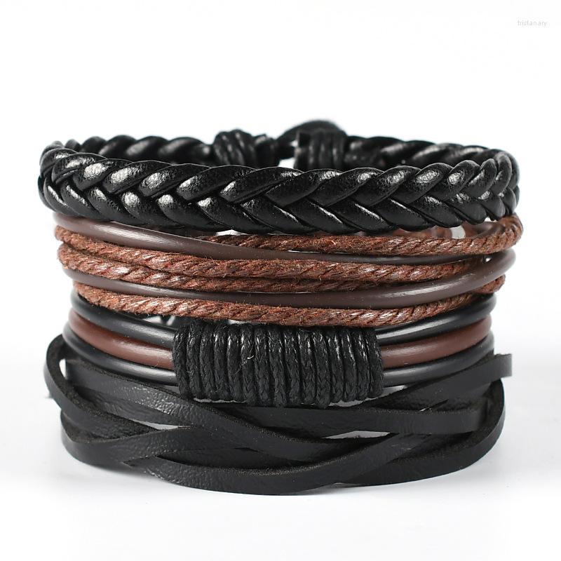 

Charm Bracelets Multi-layer Vintage Simple Braided Cowhhide Bracelet Black Men's Leather Plaid