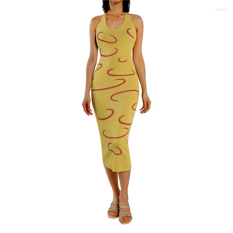 

Casual Dresses Sexy Knitted Bodycon Midi Dress Women Y2K Halter Neck Summer Yellow Sleeveless Backless Party Beach Sundress 2023, Green