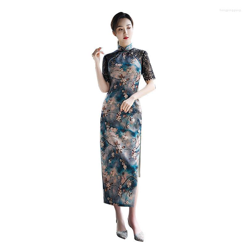

Ethnic Clothing Sheng Coco Modern Fashion Bone Etched Cheongsam Women's Of China Style Long Elegant Shanghai Improved Qi Pao Chipao