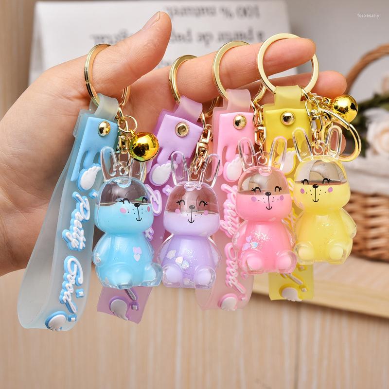 

Keychains 1PC Korean Colorful Transparent Liquid Into The Oil Keychain Doll Pendant Car Bag Phone Key Chain Girl Gift