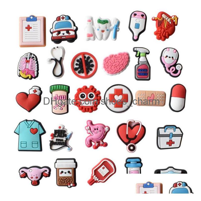 

Charms Clog Hospital Medicine Supplies Pills Series Pvc Shoe Buckles Fashion Accessories Plastic Ornaments Soft Rubber Jibz Drop Deli Otfct