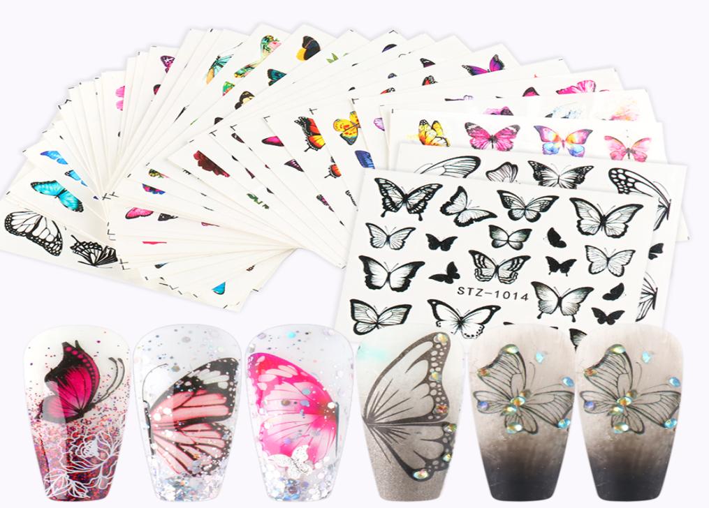 

30pcs Butterfly Flowers Nail Sticker Set Water Transfer Nail Art Slider Decals Leaves Image Wraps for Manicure STZ98310178472944, Light yellow