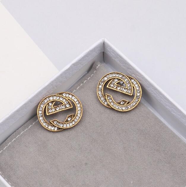 

Fashion Designer Golden Silver Stud Earrings for Women Fashion Brand Double Letter Geometric Big Annulus Earring Inlay Crystal Rhinestone Eardrop Wedding Jewelry