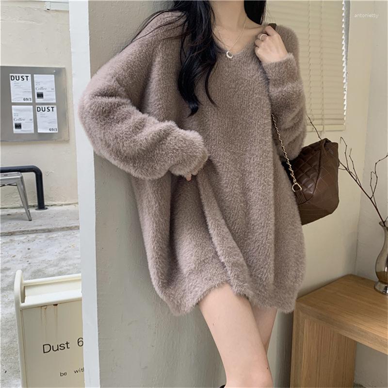 

Women's Sweaters Knitwears Women Sweater Mujer Pullovers V-neck Loose Show Long Turtleneck, Black