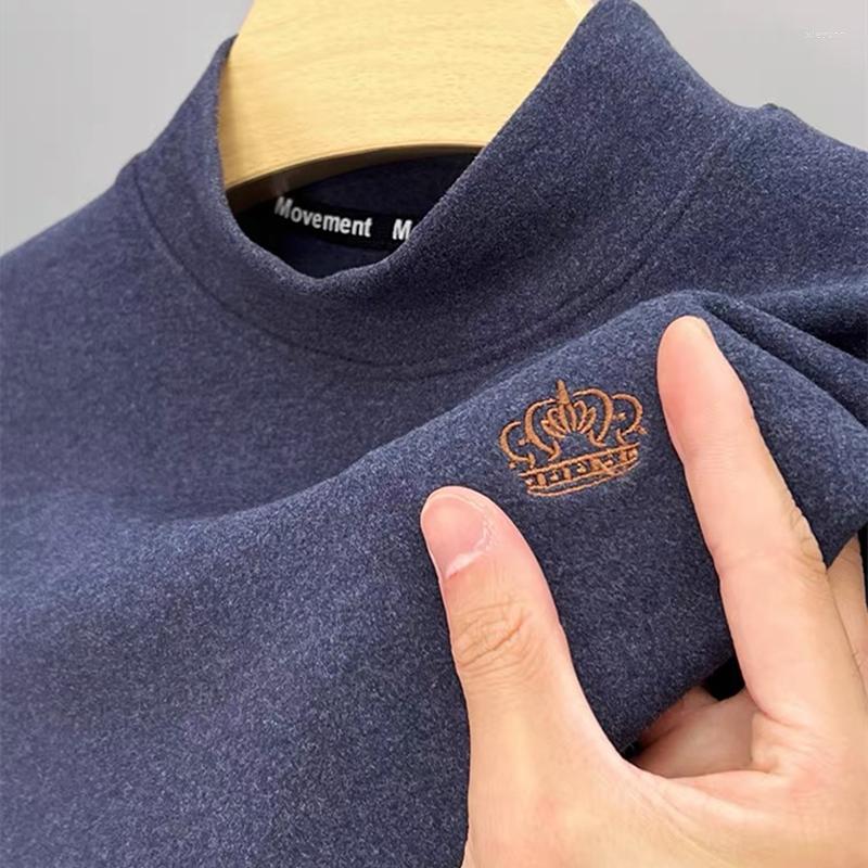 

Men's T Shirts High End Crown Embroidery Long Sleeve T-shirt Men's 2023 Autumn And Winter Fashion Korean Plush Warm Pullover Casual Top, Orange