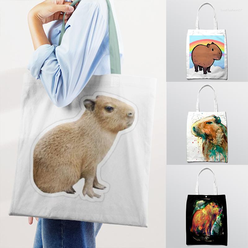 

Evening Bags Capybara Shoulder Bag Shopping Tote Canvas Women Handbag Shopper Recycle Eco-Friendly School Large Capacity Book Arrival, Random style