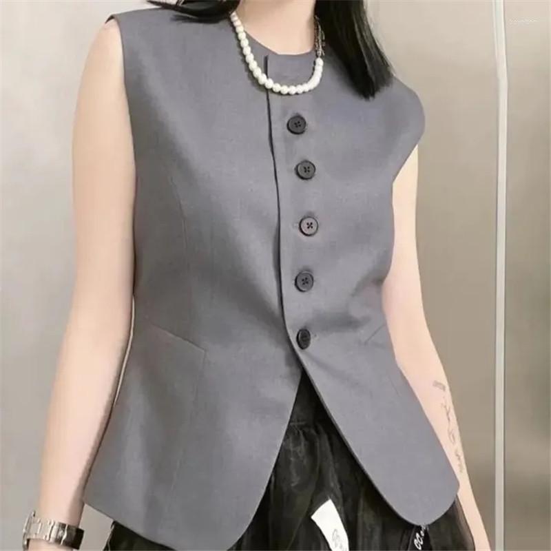 

Women's Vests Casual Suit Vest Women Summer Thin Sleeveless Coat Korean Fashion Waistcoat Short Female Black Grey Single Breasted Solid