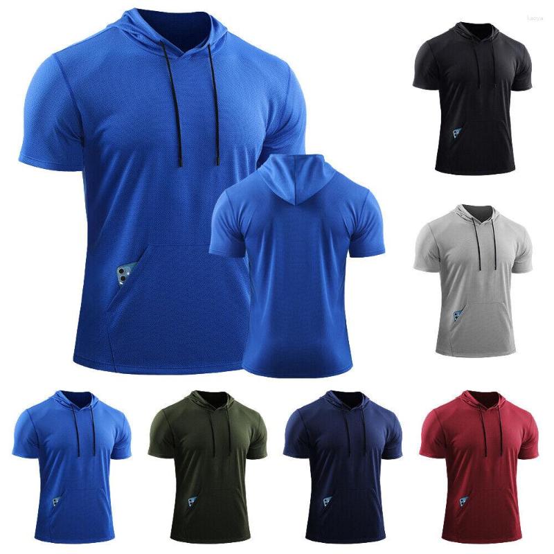 

Men's T Shirts Brand Men's Short Sleeve Hooded Sport Shirt Summer Sportswear Top Hoodie Fitness Tee, Blue