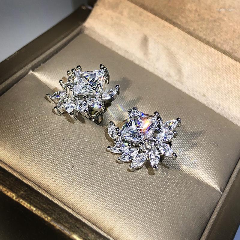 

Stud Earrings 925 Silver Fashion Zircon Female Flower Temperament For Ladies Birthday Party Jewelry Gifts