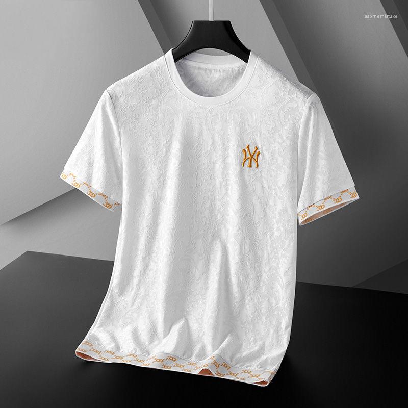 

Men's T Shirts High End Brand Embroidered T-shirt For Men's 2023 Summer Fashion Jacquard Top Loose Size Casual Ice Silk Breathable Short, White