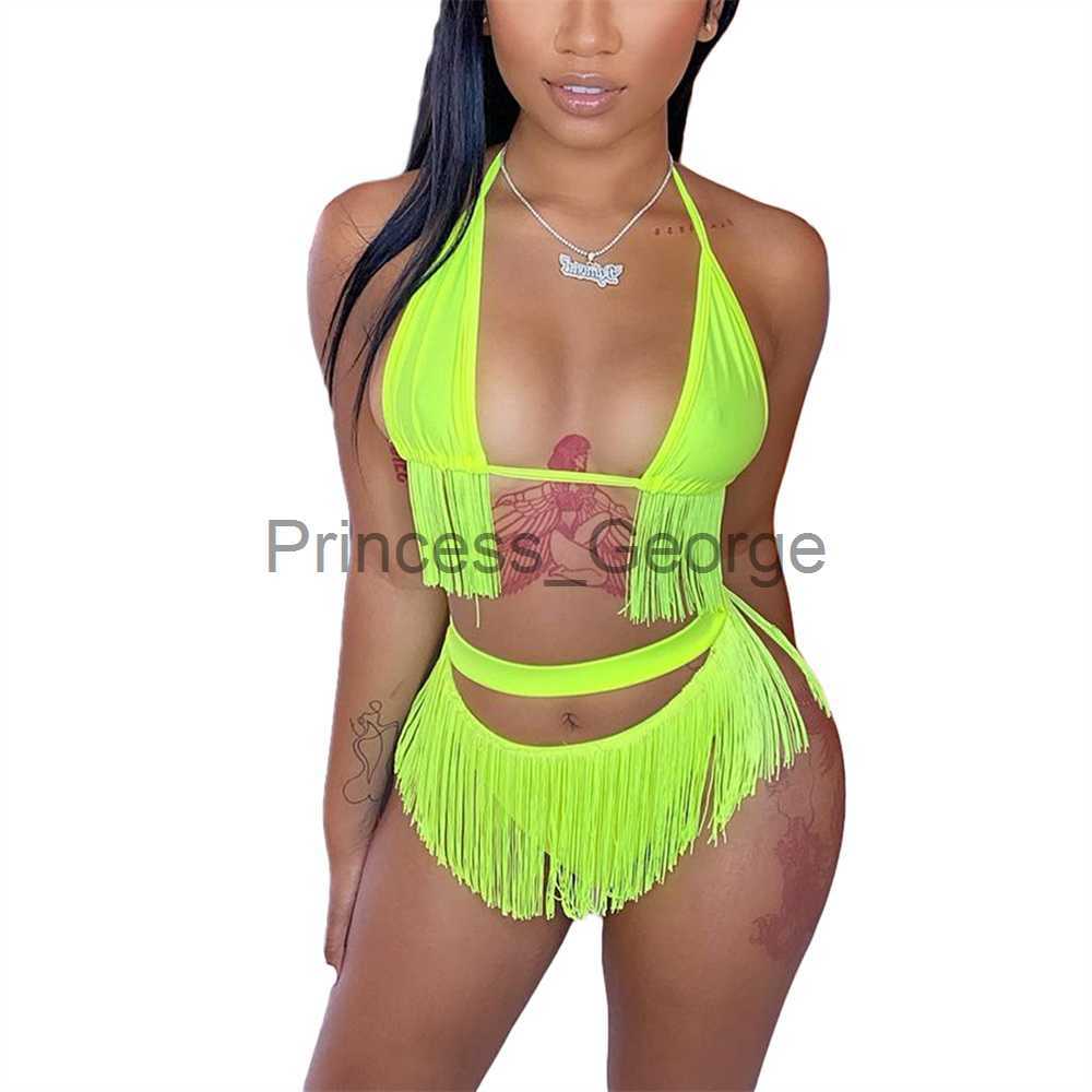 

Women's Plus Size Swimwear Foohoostore Women Tassel Bikini Twopiece Set Summer Sexy Solid Swimsuit 2022 Female Brazilian Bathing Suit Beach Wear Swimming x0621, Rose red