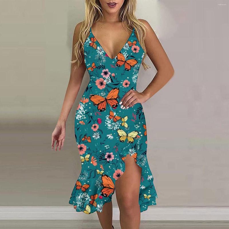 

Casual Dresses Womens V Neck Sleeveless Bodycon Midi Sundress Summer Spaghetti Strap Split Hem Sundresses Beach Vestidos, Black
