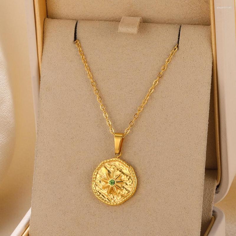 

Pendant Necklaces PVD Plated Stainless Steel Necklace Round Zirconia For Women Gold Color Chain Minimalist Jewelry Gift