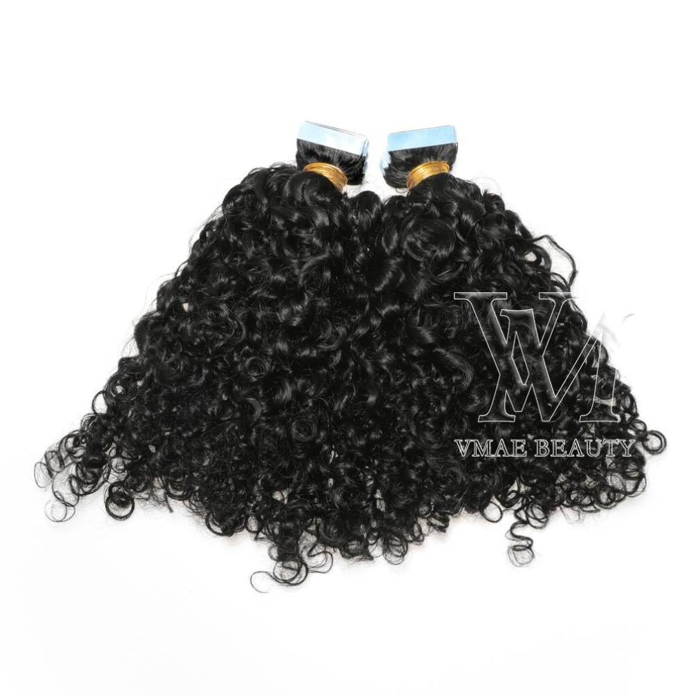 

VMAE 11A Tape Ins Human Hair Extensions Mongolian Cuticle Aligned Vrigin Natural Black 100g 25gPiece Afro Kinky Curly1749735, Natural color