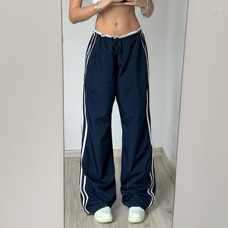 

Women' Pants Summer Joggers Women Blue Loose Wide Leg Low Waist Drawstring Trousers Womens Sweatpant Korean Streetwear Y2k Clothes, Blue pants
