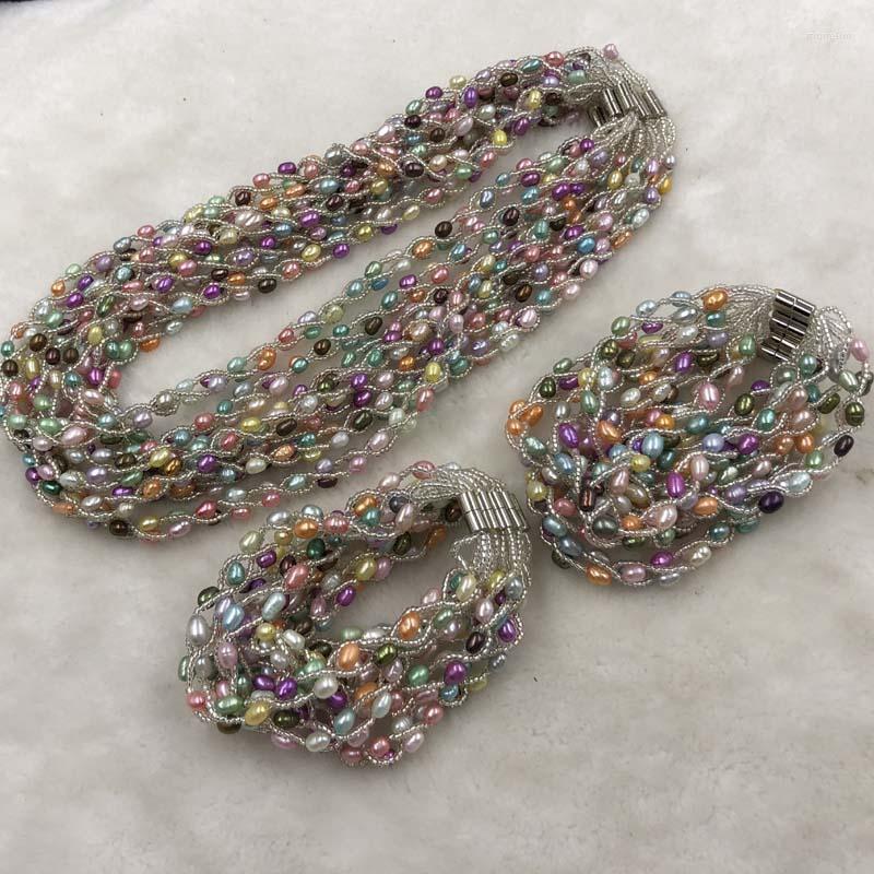 

Necklace Earrings Set ELEISPL For 6 Sets Small 3.5-4mm Freshwater Pearls And Bracelets Handcraft Jewelry #501-30, Picture shown