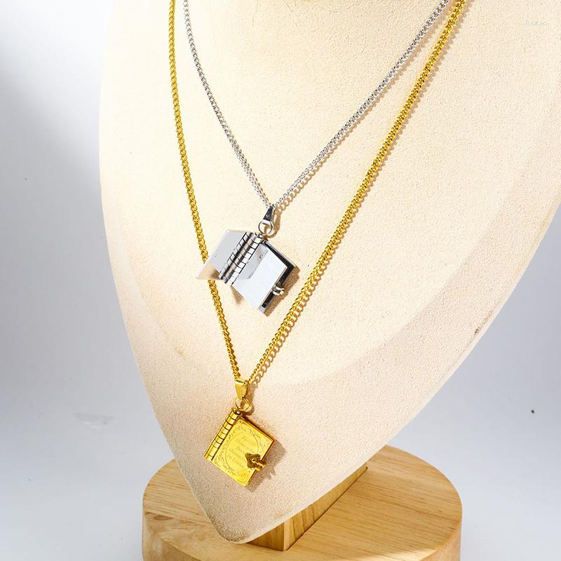 

Pendant Necklaces Stainless Steel Book Necklace For Women English Letters Can Be Opened Charm Unisex Fashion Plated 18-karat Gold Jewelry