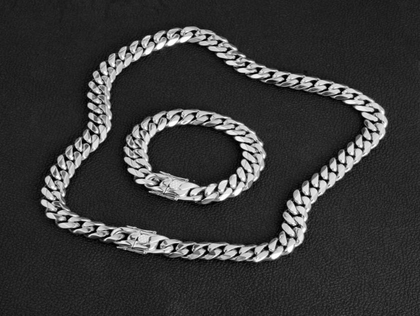 

New 15mm Men Hip Hop Jewelry Sets 316L Stainless Steel Miami Cuban Link Chains Double Safety Clasp Chokers Necklaces Bracelets 18i5038177, Mixed colors