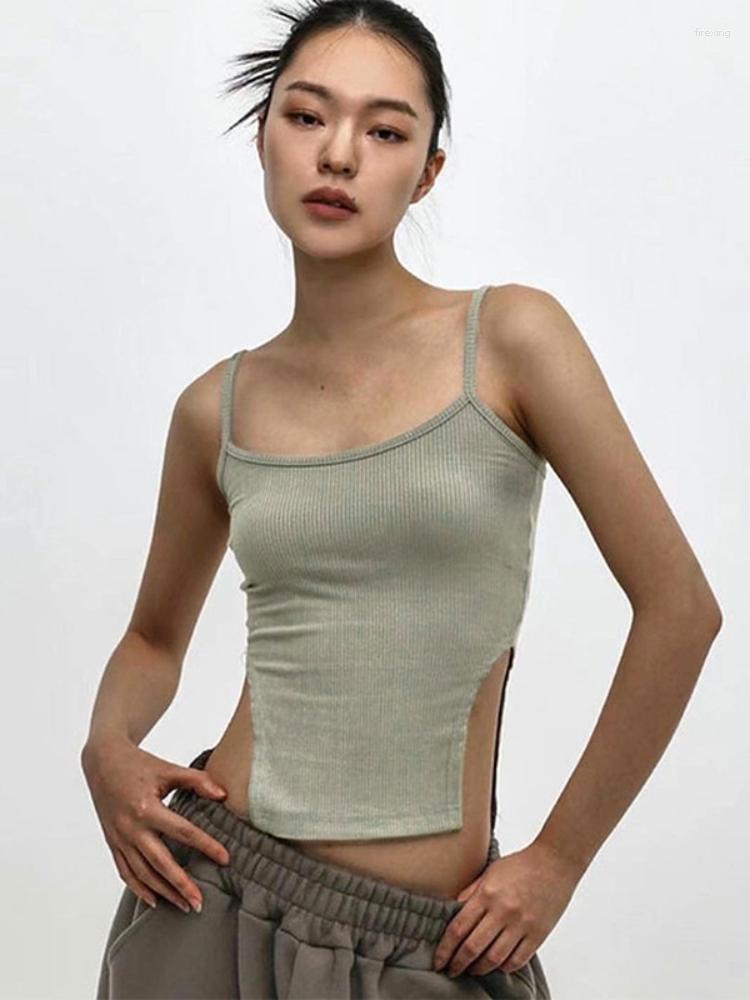 

Women's Tanks Summer Solid Tank Top Sleeveless Slim Crop Sexy Side Slit Women Korean Fashion Clothing Spicy Girl Streetwear Ropa Mujer, White tank top
