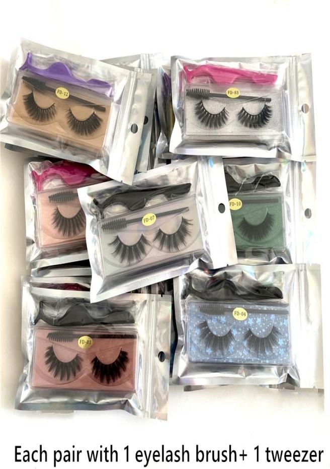 

New Styles Natural False Eyelashes Soft Light Fake 3D Mink Eyelash Glitter Eyelash Extension Mink Lashes With Eyelash Tweezer Brus1062113