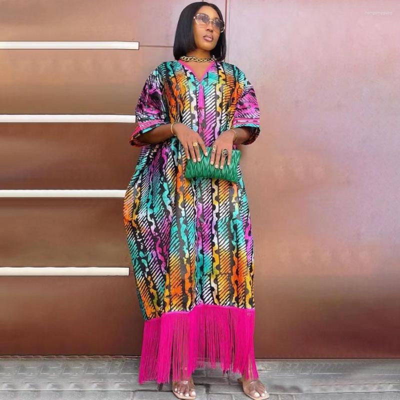 

Ethnic Clothing 2023 Print African Tassels Dress For Women Elegant Lady Wedding Evening Party Dresses Nigeria Dashiki Clothes Kaftan Robe