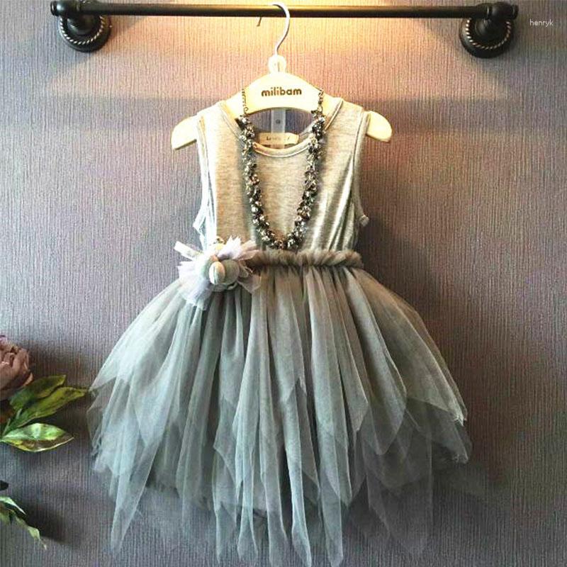 

Girl Dresses Summer Baby Girls Dress Party Princess Irregular Mesh Sleeveless Evening Kids Clothes, Gray