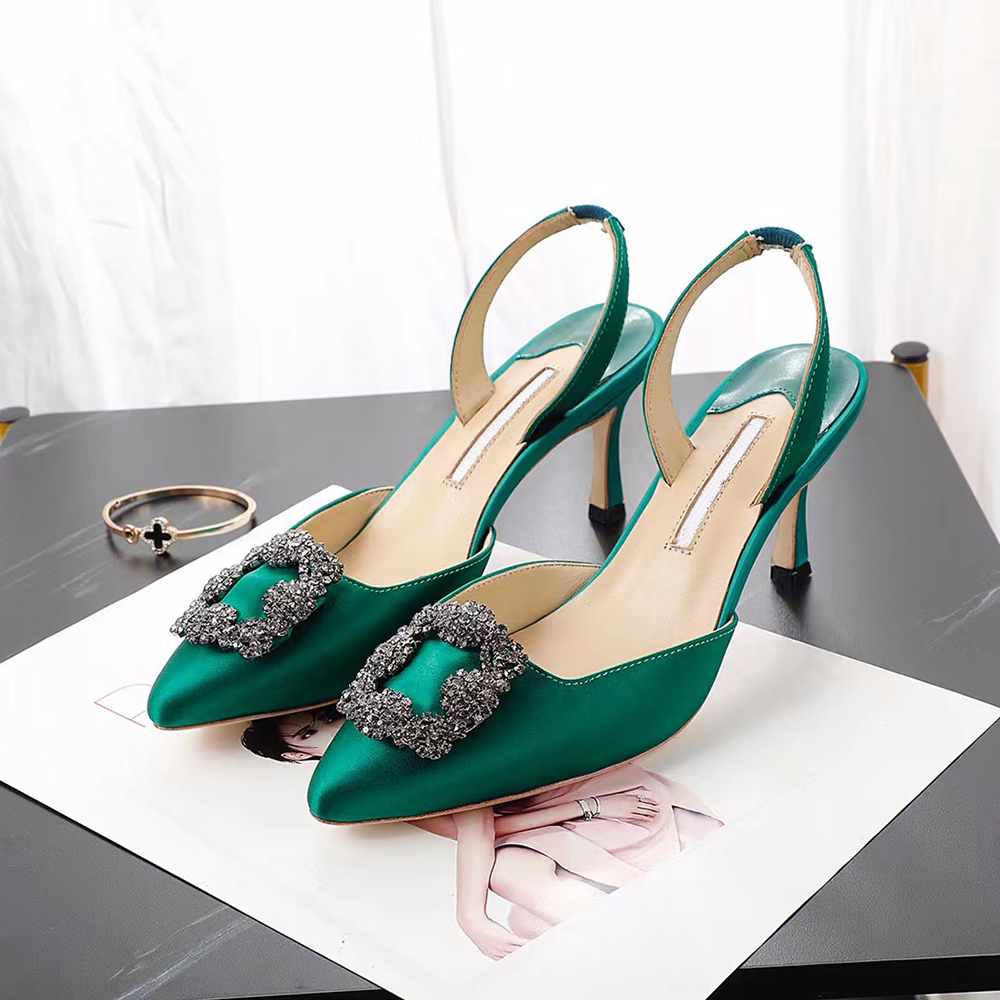 

Rear sling Hardware buckle decoration dress shoe pumps women's sandals silk fabric pointed toes stiletto evening shoes Luxury designers high shoes factory footwear, Nude