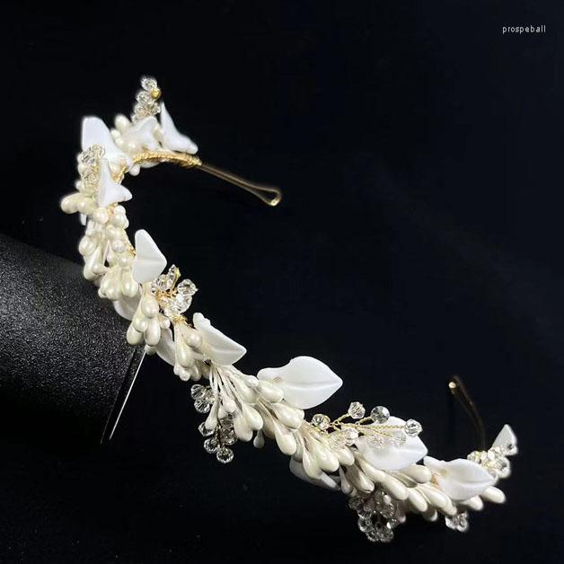 

Hair Clips Porcelain Leaf Headband Headpiece Hairband For Bride Rose Gold Color Headdress Headwear Wedding Accessories Bridal Jewelry