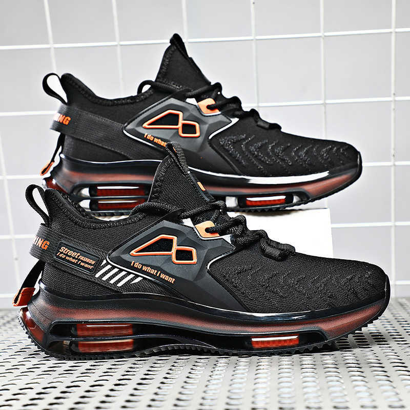 

Mens Comfortable Casual Shoes with Air Cushion Breathable Sneakers Running Trainers, Black orange