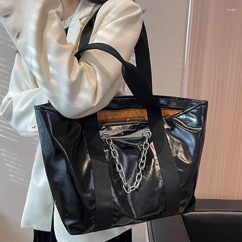

Evening Bags Female Pure Black Shoulder Bag Quality Soft Leather Tote Stylish All Match Handbags Women Large Capacity Fashion Shopper