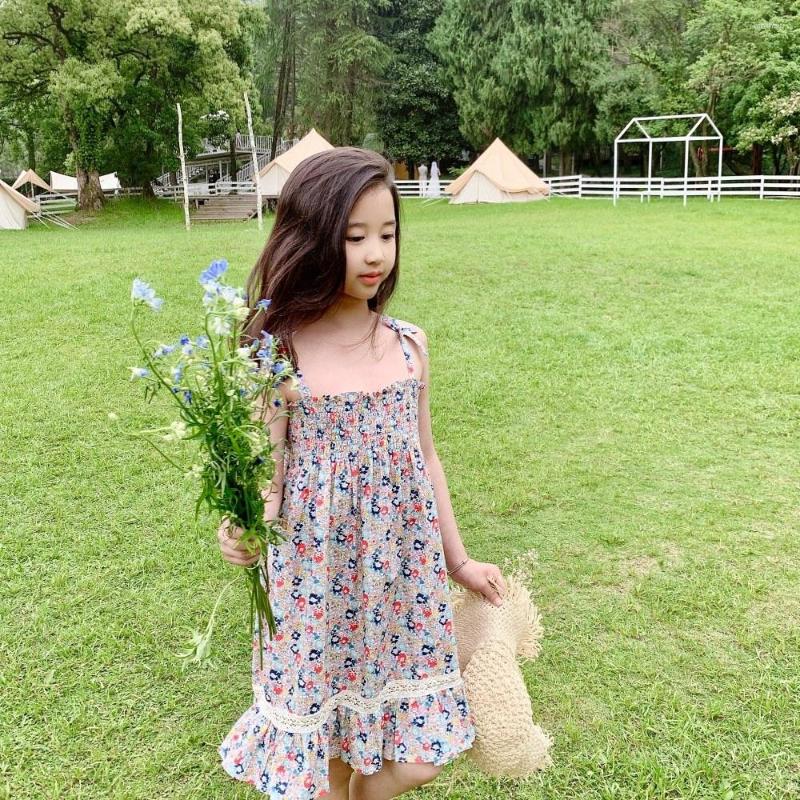 

Girl Dresses Summer Girls' Strap Dress Fragmented Flowers Sweet Sleeveless, Picture shown