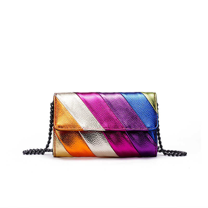 

kurt geiger handbags Women's bag color contrast stitching rainbow chain single shoulder crossbody bag eagle head mobile phone bag Kurt Geiger