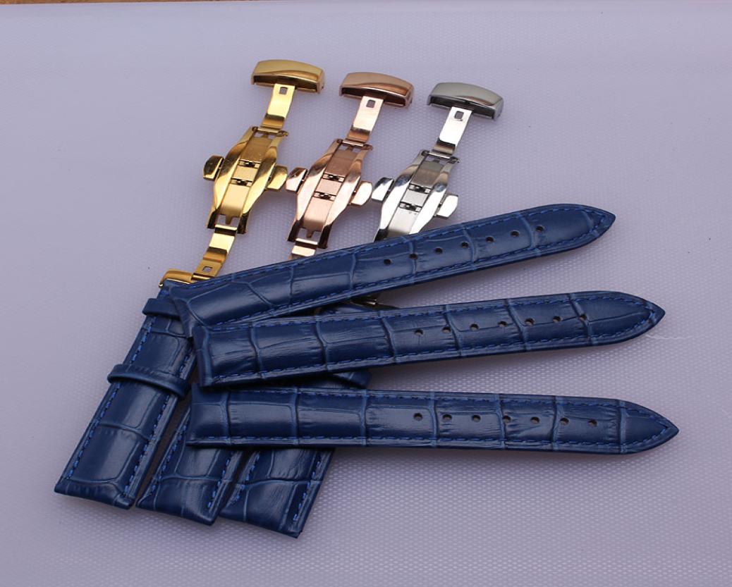 

Dark blue leather watchbands strap with silver gold butterfly buckle deployment 14mm 16mm 18mm 20mm 22mm for men women watches fre8927995