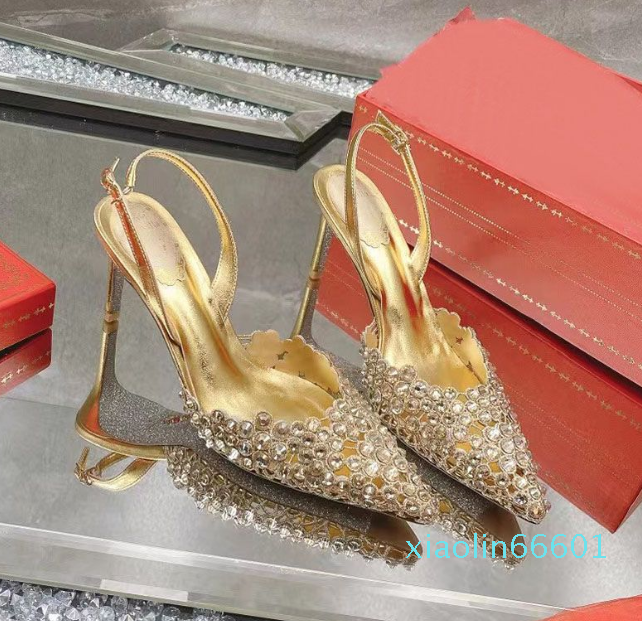 

designer sandal Evening shoes Rhinestone decoration 7.5cm Kitten Heel women's high heels luxury designer factory shoe With box, Silver