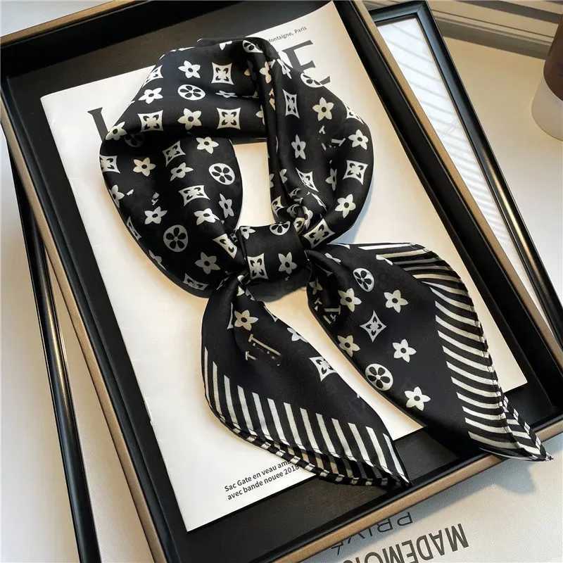 

chiffon scarf Silk Scarfs Head Scarf Designer Twilly Character Letter Animal Print Dot Neckerchiefs Designer Women Lightweight Square Medium Headband Shawl black