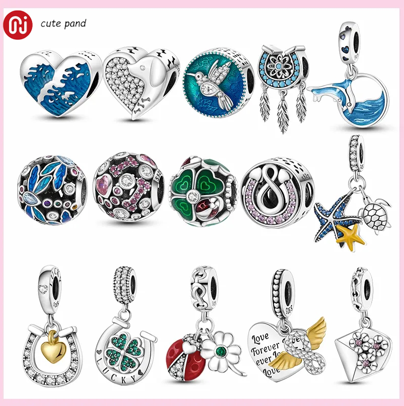 

925 silver beads charms fit pandora charm Round Flower Four Leaf Clover charm set Pendant DIY Fine Bead Jewelry