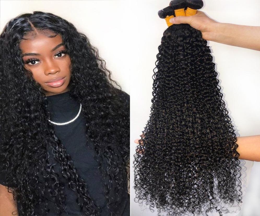 

30 32 34 36 Inch Kinky Curly Human Hair Bundles Peruvian Hair Extensions Remy 1 Pieces Thick Curly Hair Bundles8325113, Black