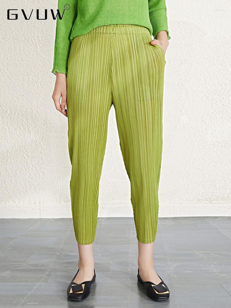 

Women's Pants GVUW Solid Color Pleated Pencil For Women 2023 Spring High Quality Elastic Waist Slim Female Straight Trousers 17G1127, Apple green