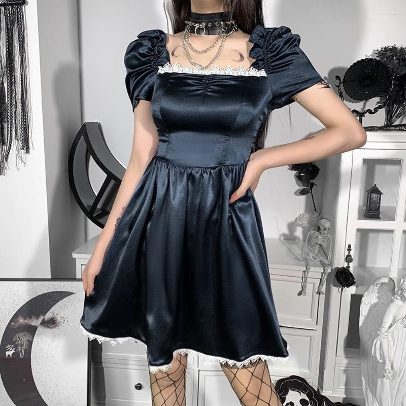

Party Dresses Vintage Lolita Dress Women Aesthetic Harajuku Streetwear Mall Goth Lace Trim Fairy Grunge Dark Gothic, Blue