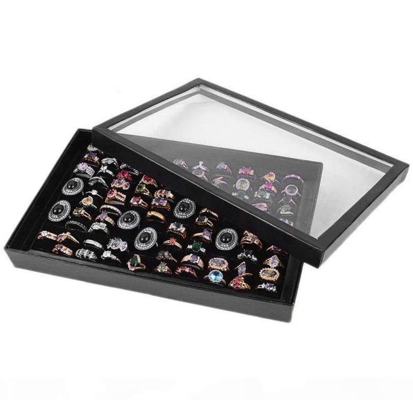 

100 Grids Ring Display Box Jewelry Tray Case Portable Jewelry Ring Carrying Tray Holder Cufflink Storage Box Organizer5481861