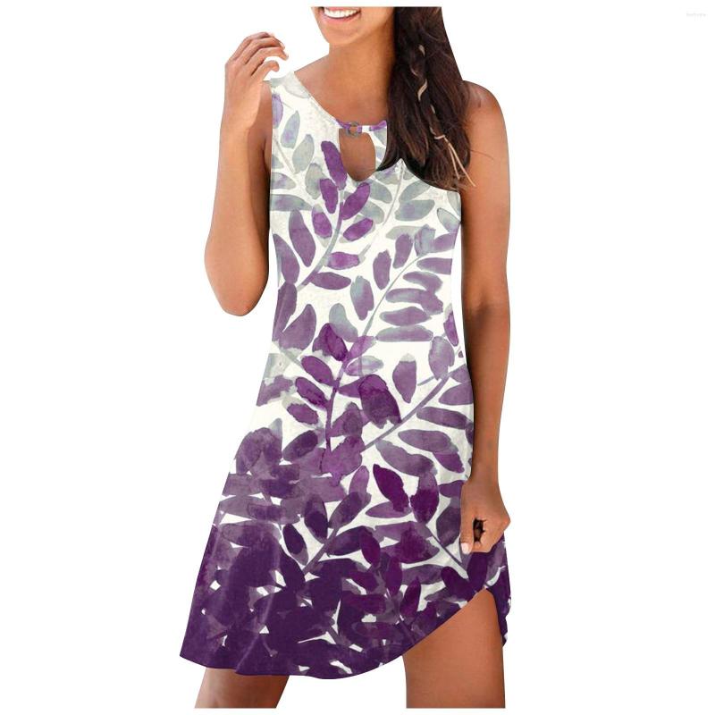 

Casual Dresses Fashion Floral Y2k Printed Women 2023 Summer Loose Beach Tank Cotton Dress Female Spaghetti Strap Boho Robe, Purple