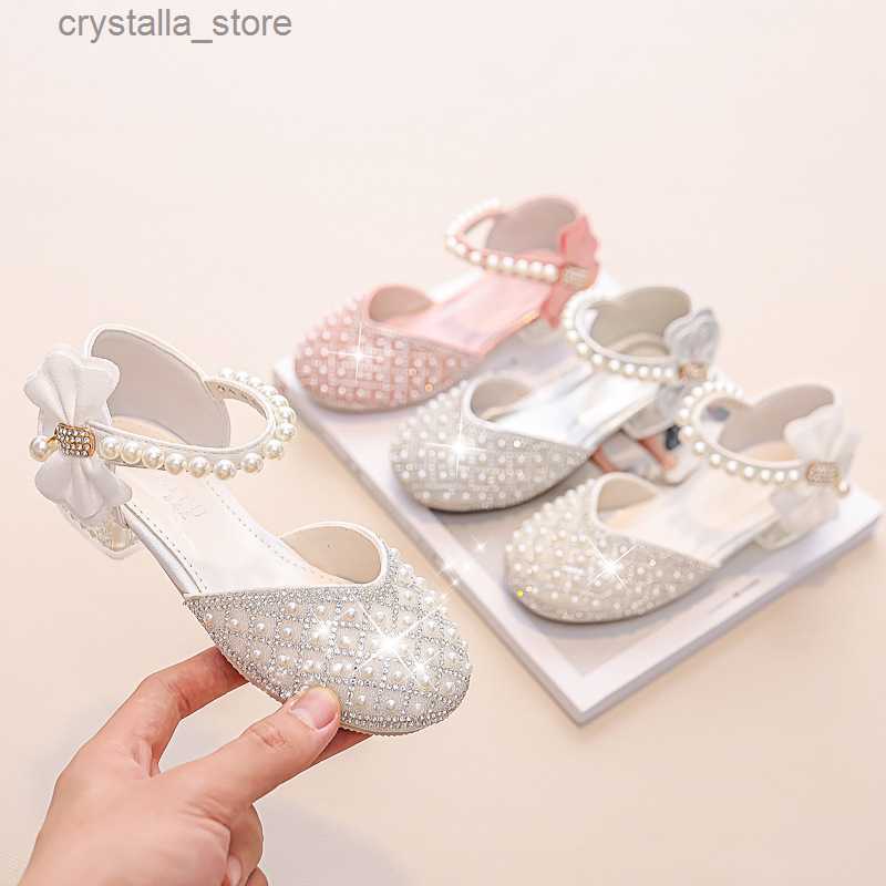 

Children's Pink High-heeled Sandals 2023 Children New Shoes Princess Dress S Slippergirls Love Sally Single Pearl Dance Shoes L230518