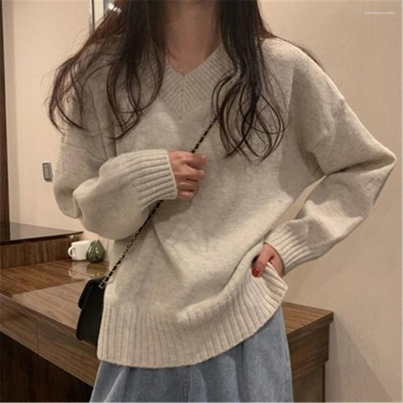 

Women' Sweaters Pullovers Autumn Winter Jacket Women Daily Female Sweater V-Neck Sweet Korean Simple Basic College Knitted Long Sleeve Soft, Green