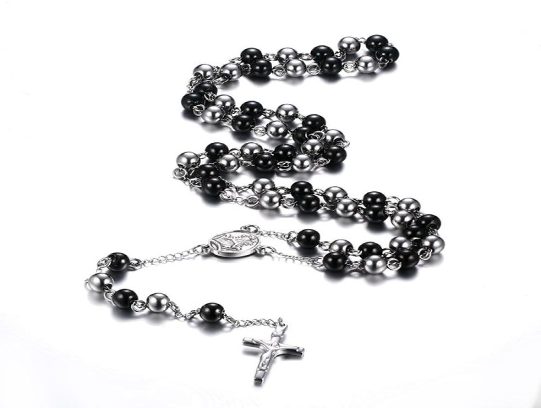 

Fashion BlackSilver Color Rosary Necklace Stainless Steel Long Necklace Jewelry2967478