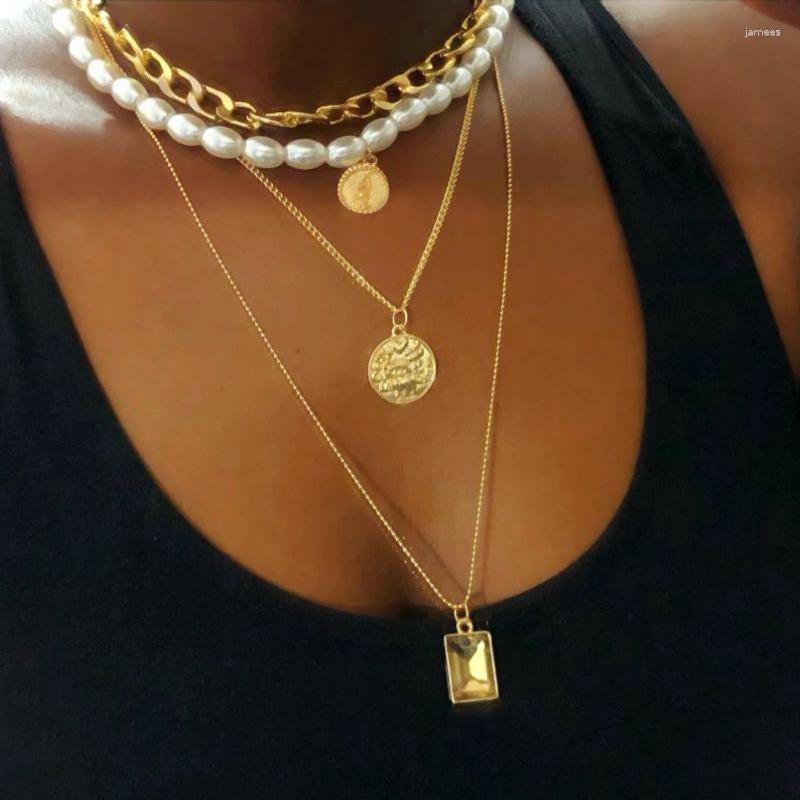 

Pendant Necklaces EN Punk Fashion Multi Layered Pearl Choker Necklace Collar Statement Virgin Coin Crystal Women Jewelry Gifts