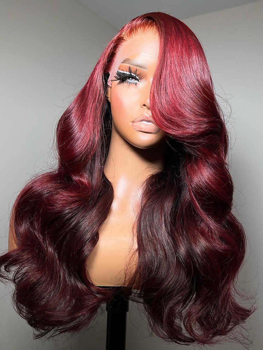 

Body Wave Wig Lace Front Wig 13x4 13x6 Hd Lace Frontal Wig 360 Full Lace Wig Human Hair Pre Plucked Red Colored Wig, Burgundy